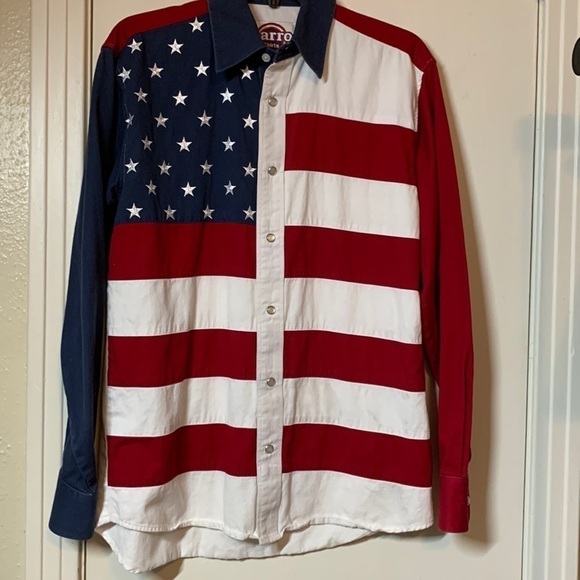 Larro American Flag Pearl Snap 100% Cotton Button Down Shirt, M - Picture 1 of 8